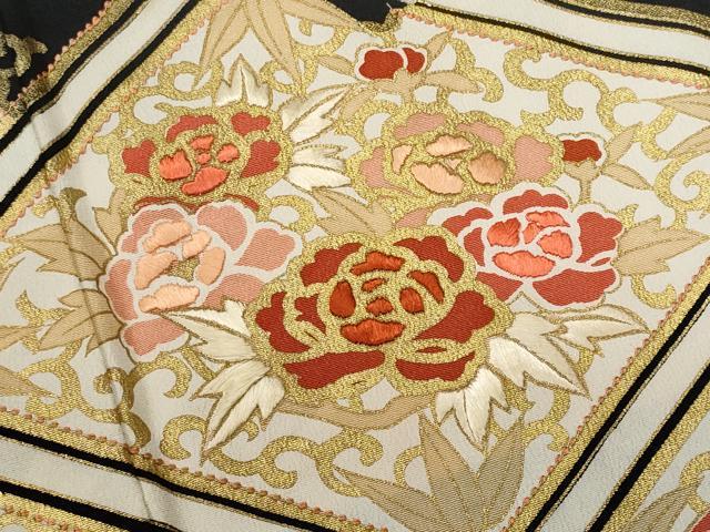 平和屋着物■豪華黒留袖 刺繍 蜀江花文 金彩 正絹 逸品 CABF6846fb