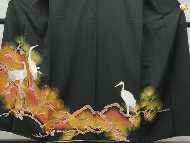 平和屋着物■豪華黒留袖　刺繍　群鶴枝松葉文　金彩　正絹　逸品　CABF6825fb