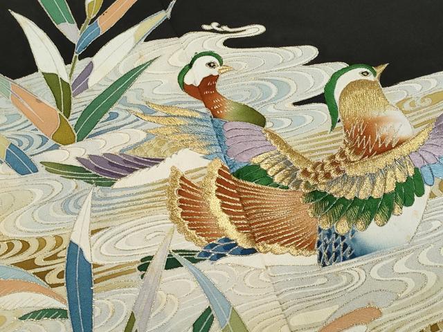 平和屋着物■豪華黒留袖　刺繍　流水鴛鴦枝葉文　金彩　正絹　逸品　CABF6845fb