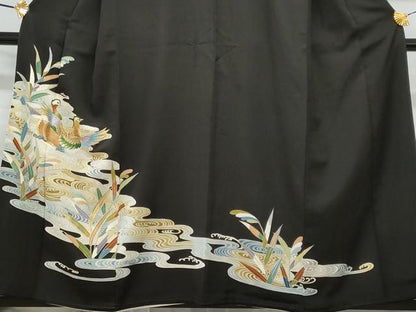 平和屋着物■豪華黒留袖　刺繍　流水鴛鴦枝葉文　金彩　正絹　逸品　CABF6845fb