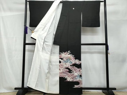 平和屋着物■豪華黒留袖　駒刺繍　立波文　銀彩　正絹　逸品　CABF6830fb