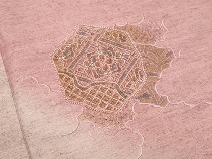 平和屋着物■中国三大刺繍　スワトウ刺繍　訪問着　紬地　亀甲花文　金彩　正絹　逸品　CABF6840fb