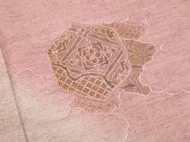 平和屋着物■中国三大刺繍　スワトウ刺繍　訪問着　紬地　亀甲花文　金彩　正絹　逸品　CABF6840fb