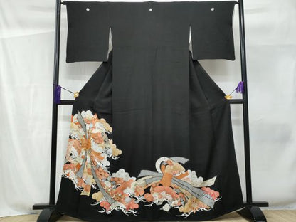 平和屋着物■豪華黒留袖　駒刺繍　束ね熨斗花文　金彩　正絹　逸品　CABF6823fb