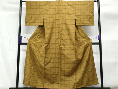 平和屋着物■上質な紬　格子花文　正絹　逸品　CABF6867fb