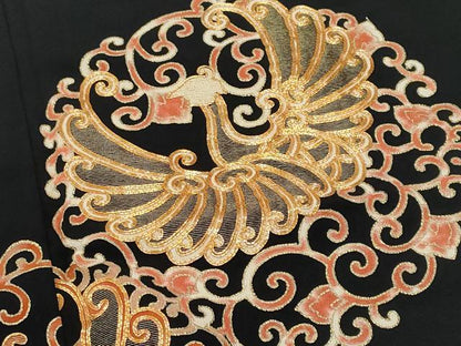 平和屋着物■豪華黒留袖 駒刺繍 鳳凰唐草文 金彩 正絹 逸品 CABF6848fb