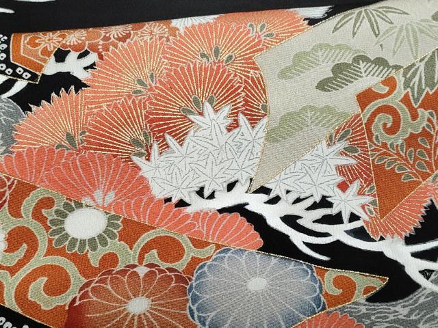 平和屋着物■豪華黒留袖　駒刺繍　束ね熨斗花文　金彩　正絹　逸品　CABF6823fb