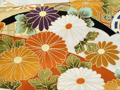 平和屋着物■豪華黒留袖　駒刺繍　草花文　金彩　正絹　逸品　CABF6847fb