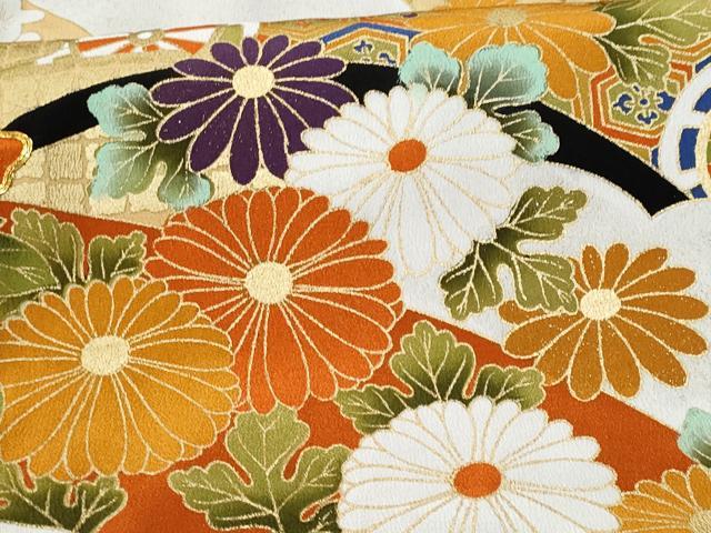 平和屋着物■豪華黒留袖　駒刺繍　草花文　金彩　正絹　逸品　CABF6847fb