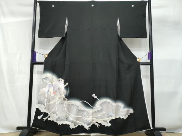 平和屋着物■豪華黒留袖　刺繍　鳳凰　銀彩　正絹　逸品　CABF6844fb
