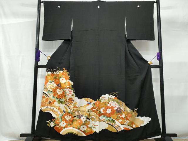 平和屋着物■豪華黒留袖　駒刺繍　草花文　金彩　正絹　逸品　CABF6847fb