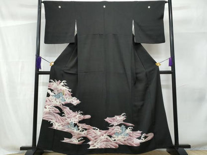 平和屋着物■豪華黒留袖　駒刺繍　立波文　銀彩　正絹　逸品　CABF6830fb
