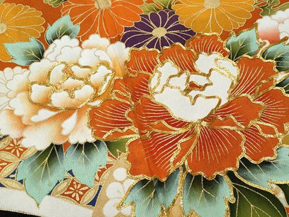 平和屋着物■豪華黒留袖　駒刺繍　草花文　金彩　正絹　逸品　CABF6847fb