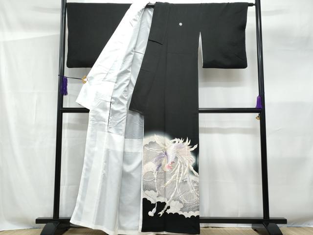平和屋着物■豪華黒留袖　刺繍　鳳凰　銀彩　正絹　逸品　CABF6844fb