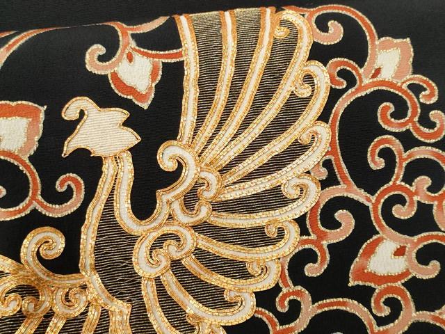 平和屋着物■豪華黒留袖 駒刺繍 鳳凰唐草文 金彩 正絹 逸品 CABF6848fb