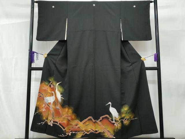 平和屋着物■豪華黒留袖　刺繍　群鶴枝松葉文　金彩　正絹　逸品　CABF6825fb