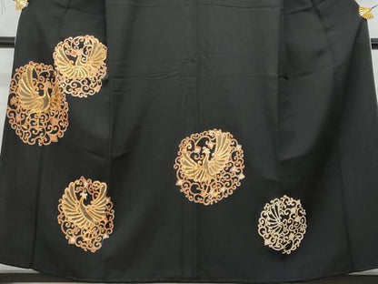 平和屋着物■豪華黒留袖 駒刺繍 鳳凰唐草文 金彩 正絹 逸品 CABF6848fb