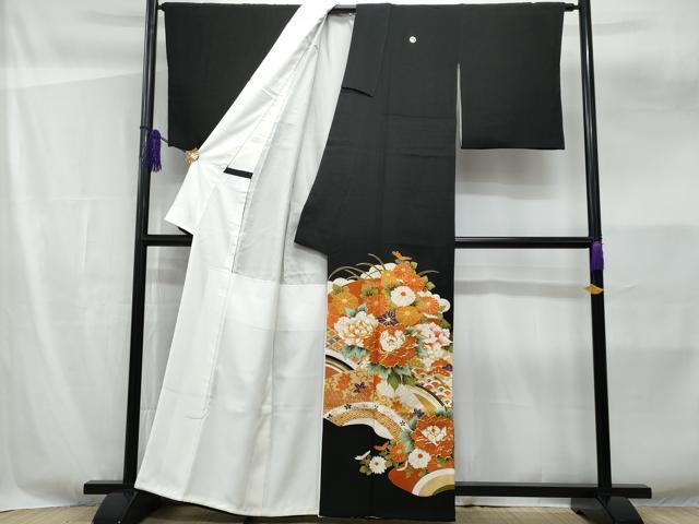 平和屋着物■豪華黒留袖　駒刺繍　草花文　金彩　正絹　逸品　CABF6847fb