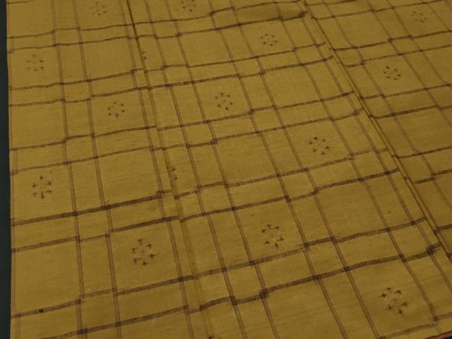 平和屋着物■上質な紬　格子花文　正絹　逸品　CABF6867fb