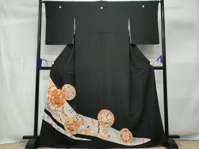 平和屋着物■豪華黒留袖 駒刺繍 鏡裏花文 暈し染め 金彩 正絹 逸品 CABF6879fb