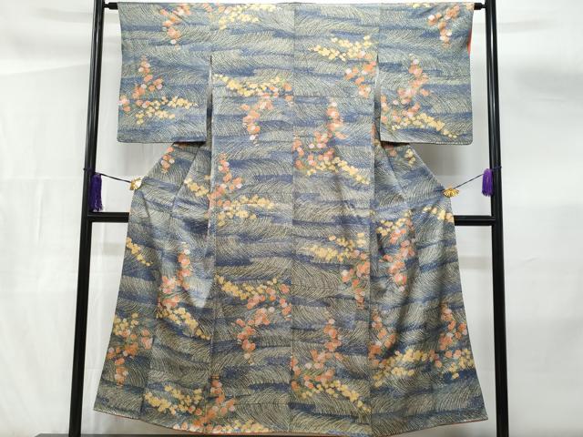 平和屋着物■上質な小紋 横段草花文 金彩 正絹 逸品 CABF6873fb