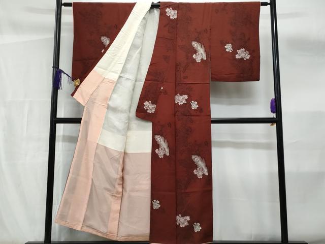 平和屋着物■上質なお召 孔雀羽花文 銀糸 正絹 逸品 CABF6872fb