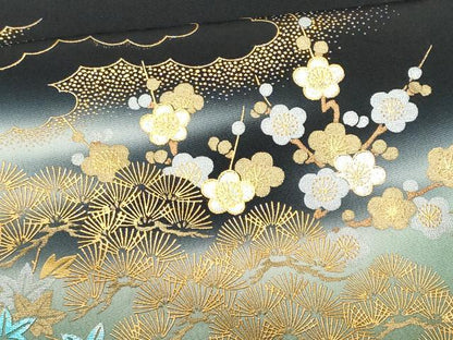 平和屋着物■豪華黒留袖 風景花文 暈し染め 金銀彩 正絹 逸品 CABF6875fb