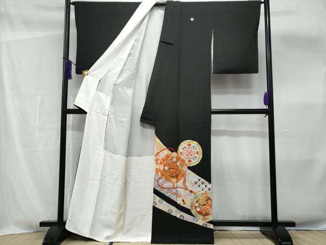 平和屋着物■豪華黒留袖 駒刺繍 鏡裏花文 暈し染め 金彩 正絹 逸品 CABF6879fb