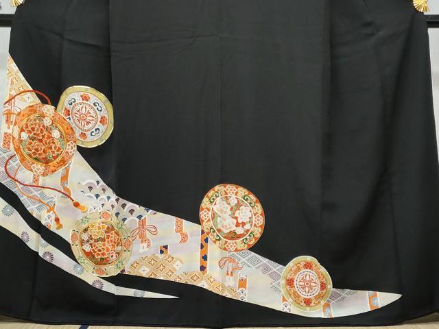 平和屋着物■豪華黒留袖 駒刺繍 鏡裏花文 暈し染め 金彩 正絹 逸品 CABF6879fb