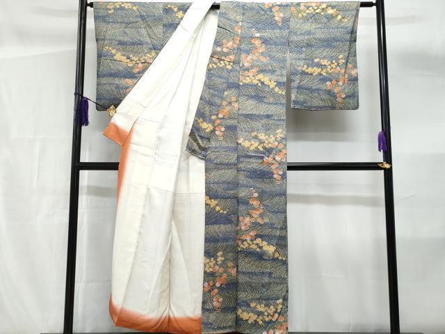 平和屋着物■上質な小紋 横段草花文 金彩 正絹 逸品 CABF6873fb