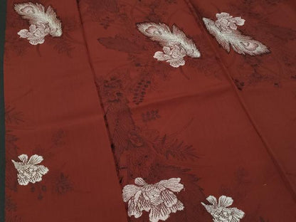 平和屋着物■上質なお召 孔雀羽花文 銀糸 正絹 逸品 CABF6872fb