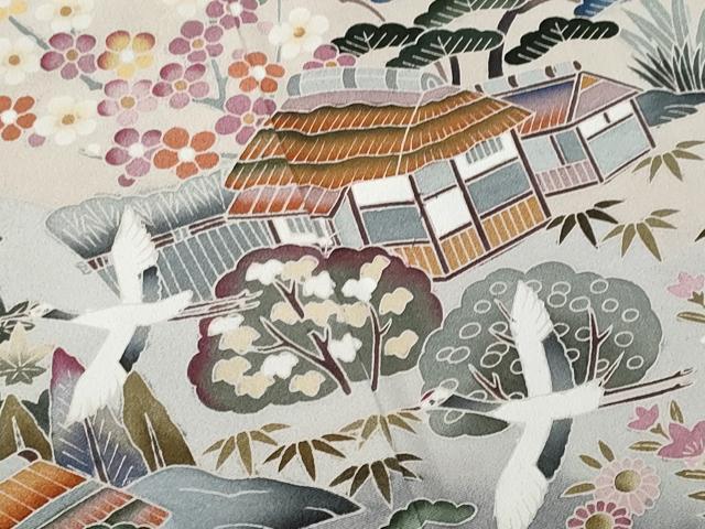 平和屋着物■豪華黒留袖 友禅 作家物 飛鶴風景文 正絹 逸品 CABF6881fb