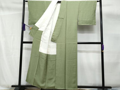 平和屋着物■上質な色無地　桐地紋　松葉色　正絹　逸品　未使用　CABF6886fb