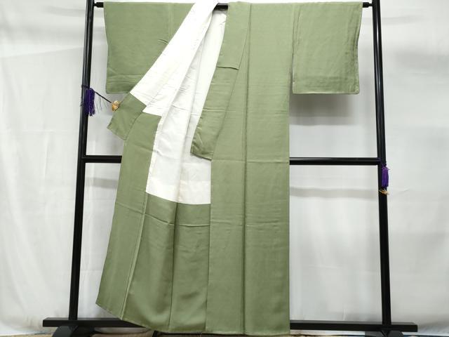 平和屋着物■上質な色無地　桐地紋　松葉色　正絹　逸品　未使用　CABF6886fb