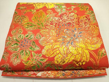 平和屋着物●六通柄　本袋帯　大牡丹印金　龍村平蔵柄　金糸　正絹　逸品　DABE1744op