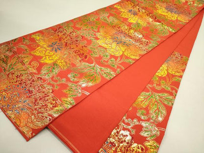 平和屋着物●六通柄　本袋帯　大牡丹印金　龍村平蔵柄　金糸　正絹　逸品　DABE1744op