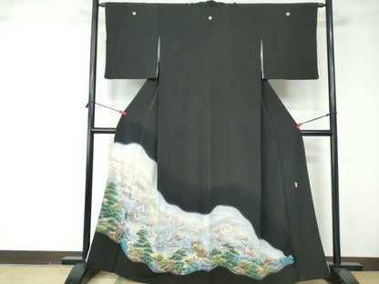 平和屋着物■豪華黒留袖 作家物 手描き 風景樹林文 暈し染め 正絹 逸品 DABE8662qa