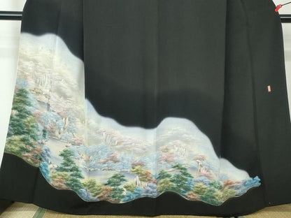 平和屋着物■豪華黒留袖 作家物 手描き 風景樹林文 暈し染め 正絹 逸品 DABE8662qa