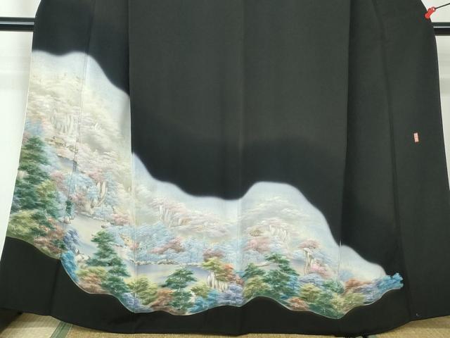 平和屋着物■豪華黒留袖 作家物 手描き 風景樹林文 暈し染め 正絹 逸品 DABE8662qa