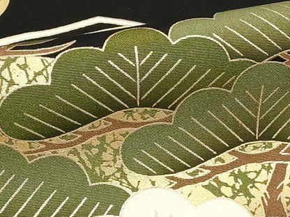 平和屋着物■豪華黒留袖 駒刺繍 扇面花文 金彩 正絹 逸品 DABE7732cd