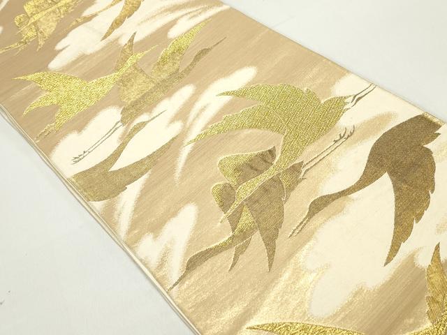 平和屋着物◎六通柄袋帯　飛鶴　金糸　正絹　逸品　DABE8783qa