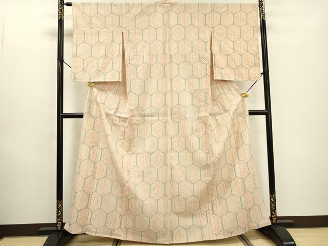 平和屋着物▽本塩沢　単衣　亀甲繋ぎ　正絹　逸品　DABD5914fe