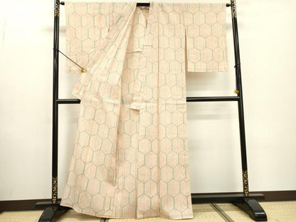 平和屋着物▽本塩沢　単衣　亀甲繋ぎ　正絹　逸品　DABD5914fe