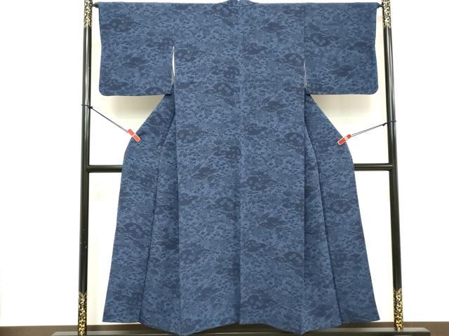 平和屋着物■上質な小紋 藍 型染め 草花文 正絹 逸品 DABE7784cd