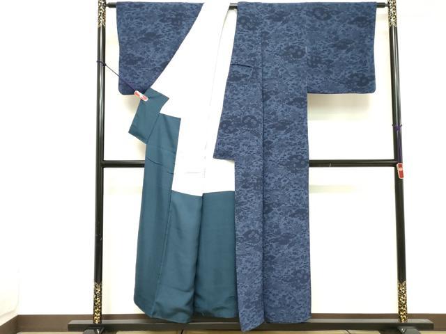 平和屋着物■上質な小紋 藍 型染め 草花文 正絹 逸品 DABE7784cd