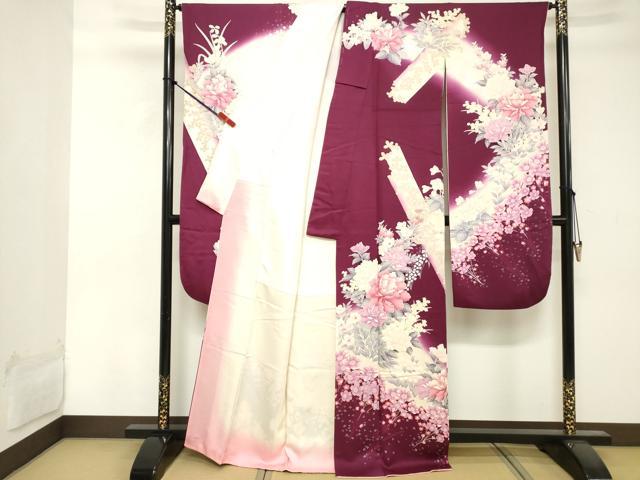 平和屋着物●豪華振袖　雲取り草花文　銀彩　正絹　逸品　CABB4362yc 平和屋着物○豪華振袖 雲取り草花文 銀彩 正絹 逸品 CABB4362ycの通販