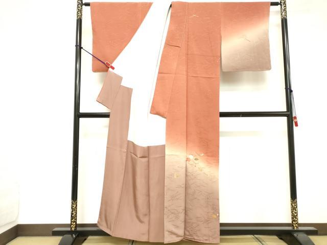 平和屋着物■訪問着　刺繍　草葉文　暈し染め　金彩　正絹　逸品　DABE7812cd
