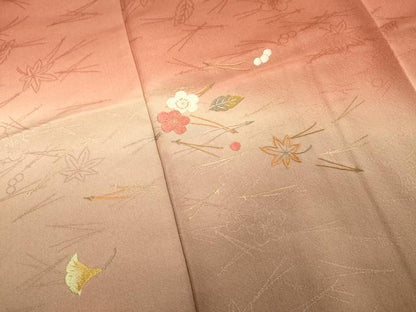 平和屋着物■訪問着　刺繍　草葉文　暈し染め　金彩　正絹　逸品　DABE7812cd