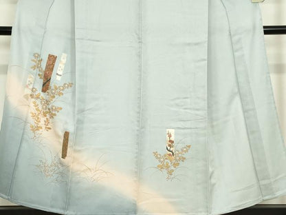 平和屋着物▽訪問着　単衣　短冊花文　手描き　暈し染め　金彩　正絹　逸品　DABE4415az