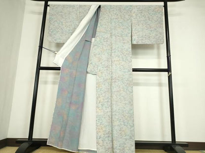 平和屋着物▽上質な小紋　単衣　舞葉文　正絹　逸品　DABE4427az